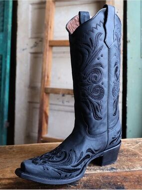Circle G Black Embroidered Western Lace-Up Knee Boot